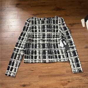 Eva Longoria black and White Long Sleeve Women's Top